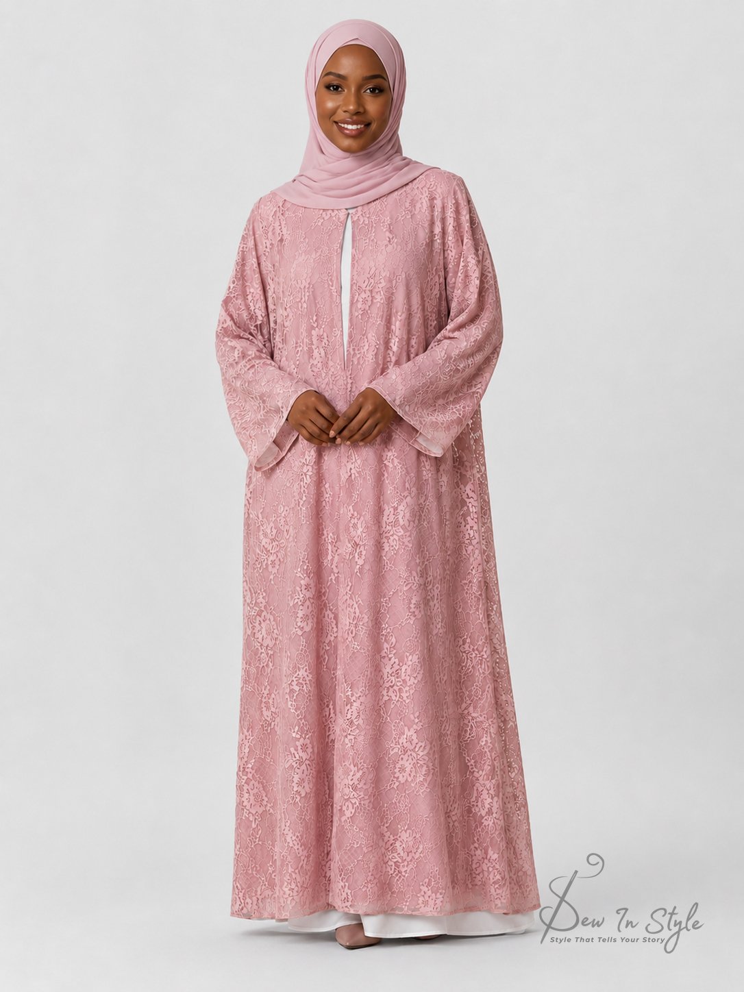 SIS-108 Pink Soft Net Fancy Abaya with Nada Lining