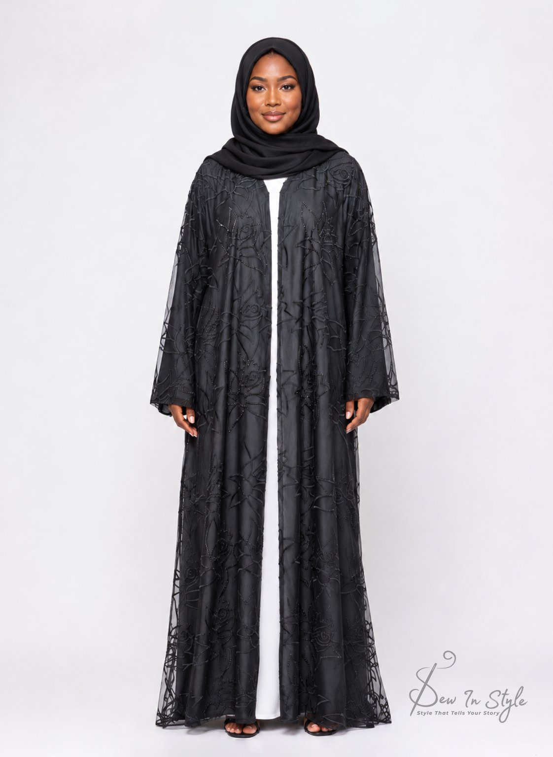 SIS-109 Luxury Black Embroidered Net Abaya