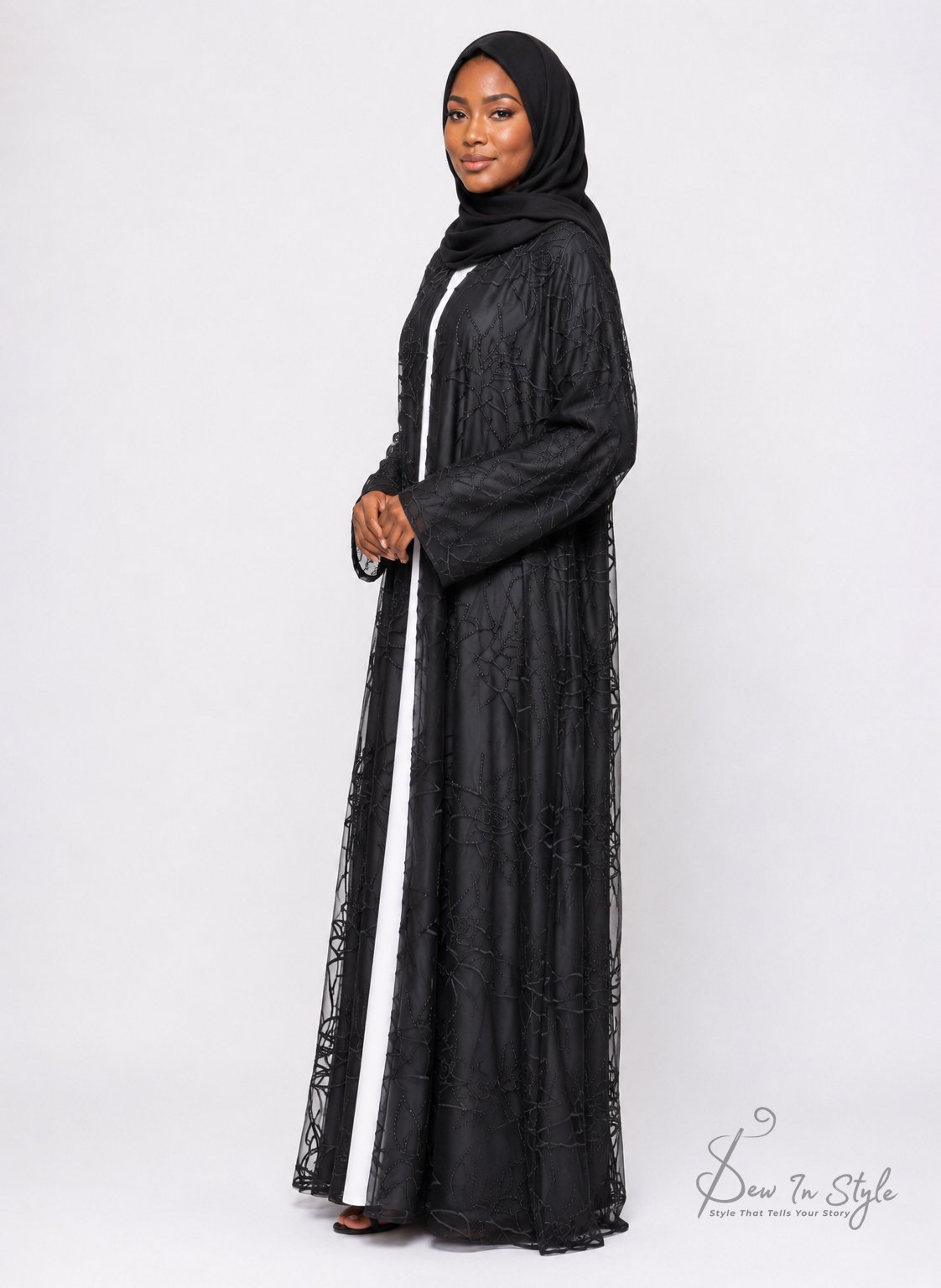 SIS-109 Luxury Black Embroidered Net Abaya - Image 2