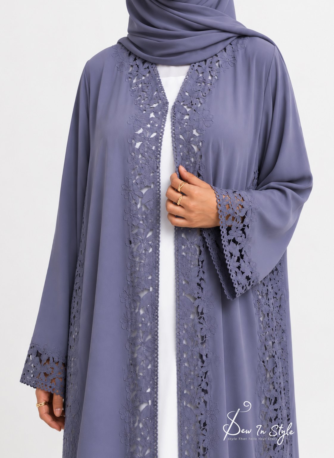 SIS-110 Grey Laser Work Abaya - Image 2
