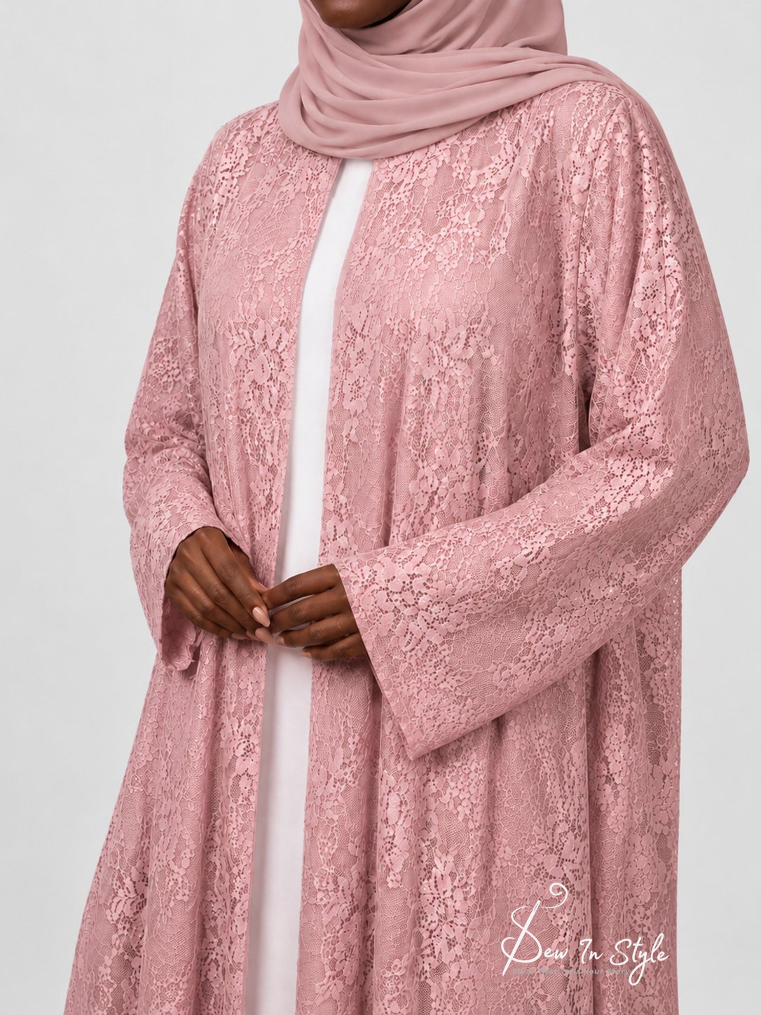 SIS-108 Pink Soft Net Fancy Abaya with Nada Lining - Image 3