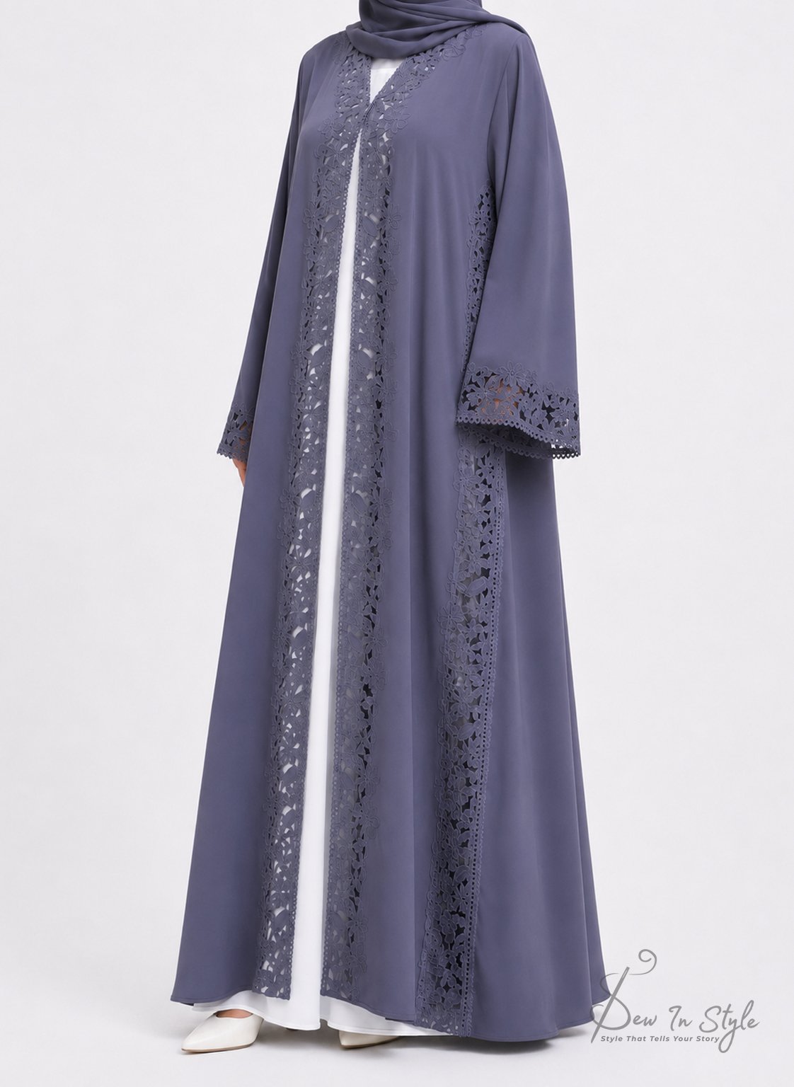SIS-110 Grey Laser Work Abaya - Image 3